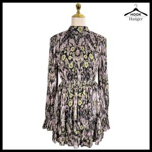 HEMANT & NANDITA Kari Short Dress S Floral High Neck Black Fil Coupe Open Back